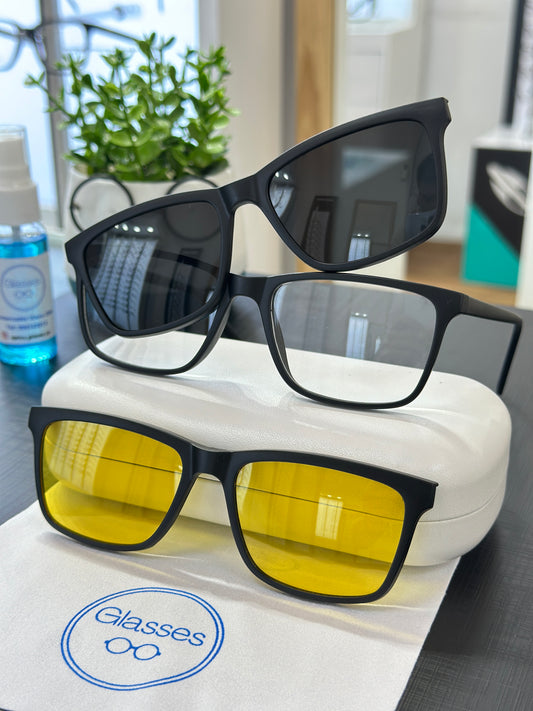 Armazón Glasses Negro Mate con doble clip polarizado Día/noche